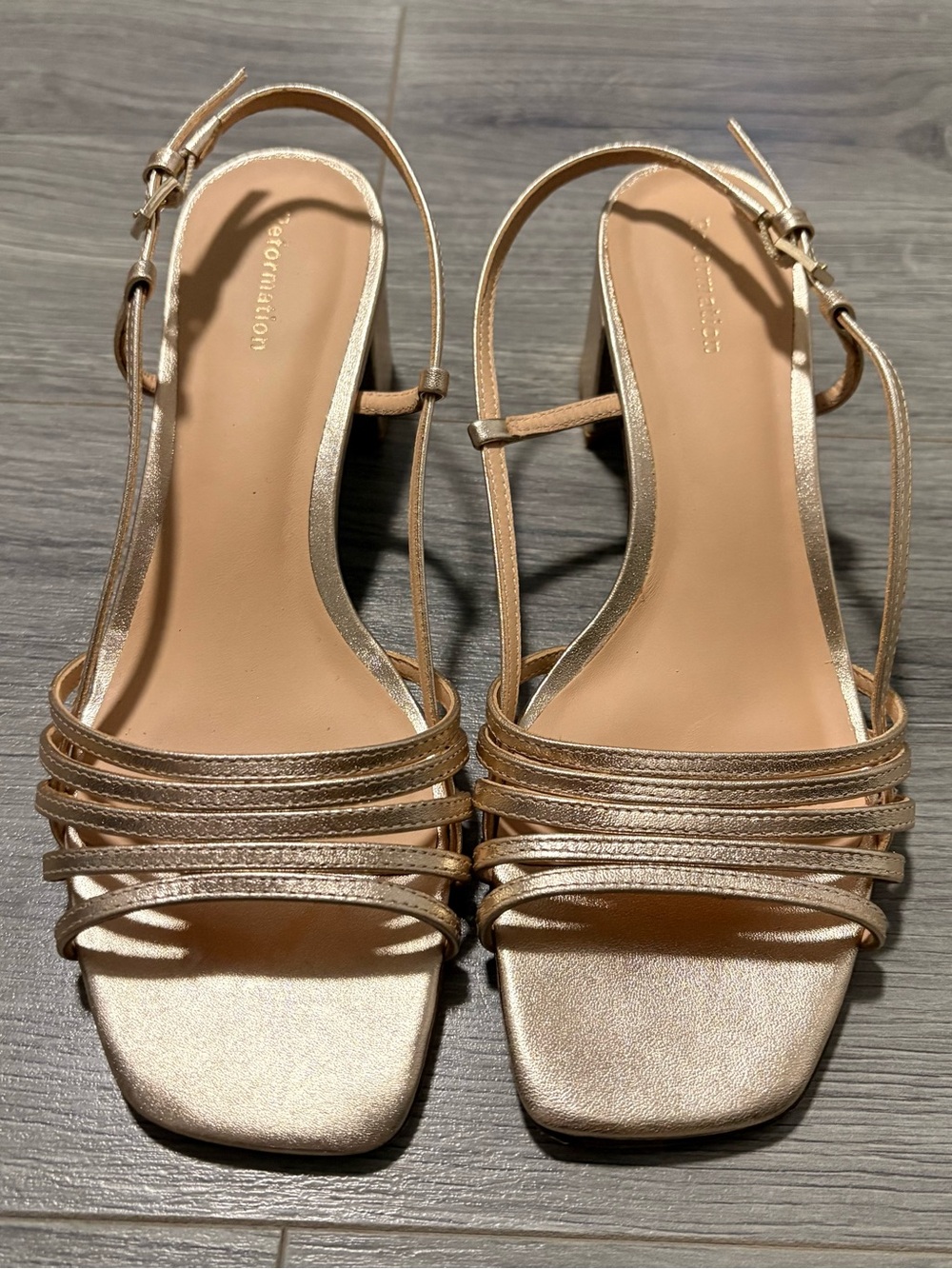 Reformation Metallic Gold Strappy Slingback Heels